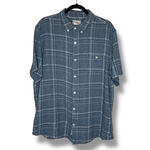 Weatherproof Vintage Linen Blend Blue Plaid Short Sleeve Button Front Men XL